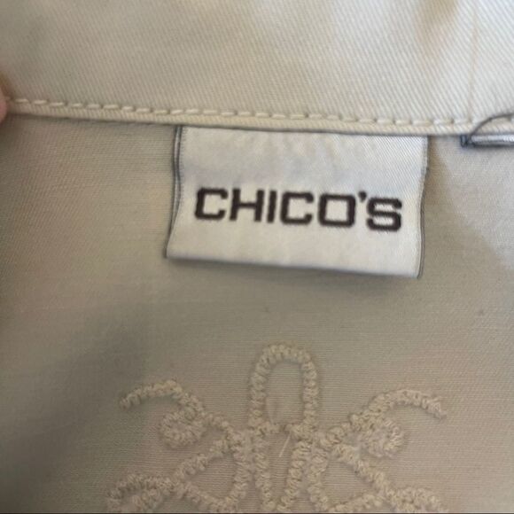 Chico's Tan Denim Jacket with Bling and Embroidery - Size 8 - Picture 2 of 11